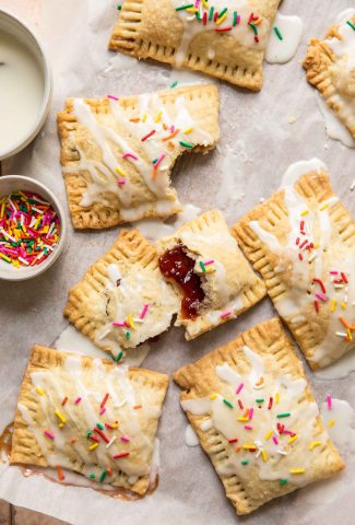 Top shot of Strawberry Pop Tarts recipe on parchment paper.