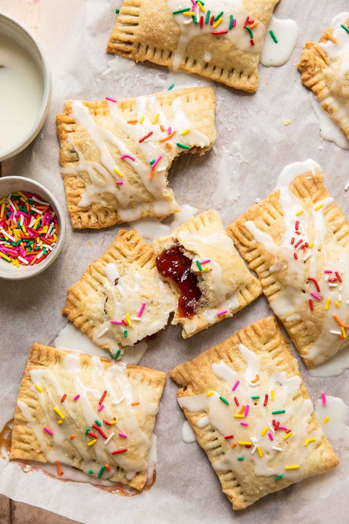 Top shot of Strawberry Pop Tarts recipe on parchment paper.