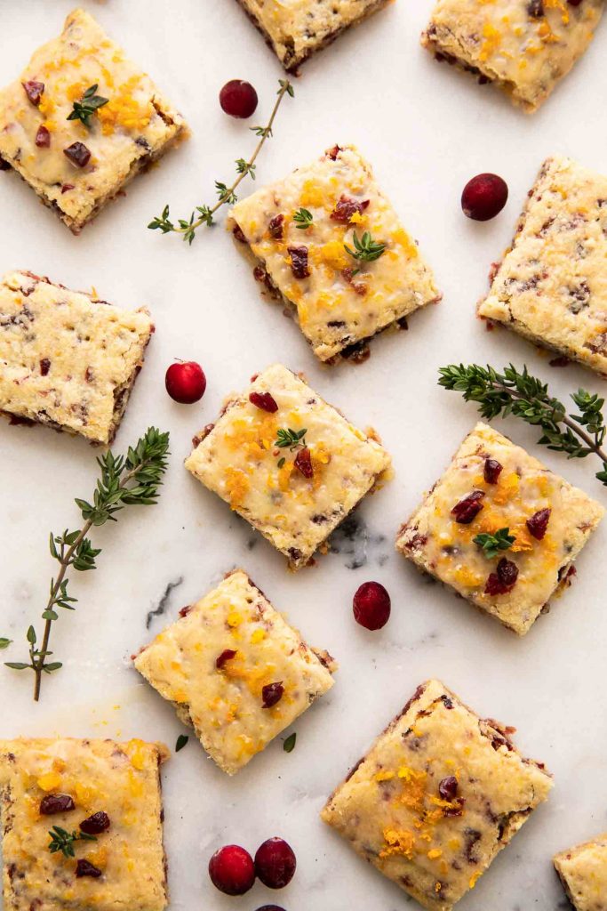 Orange Cranberry Shortbread Cookies with thyme and fresh cranberries.