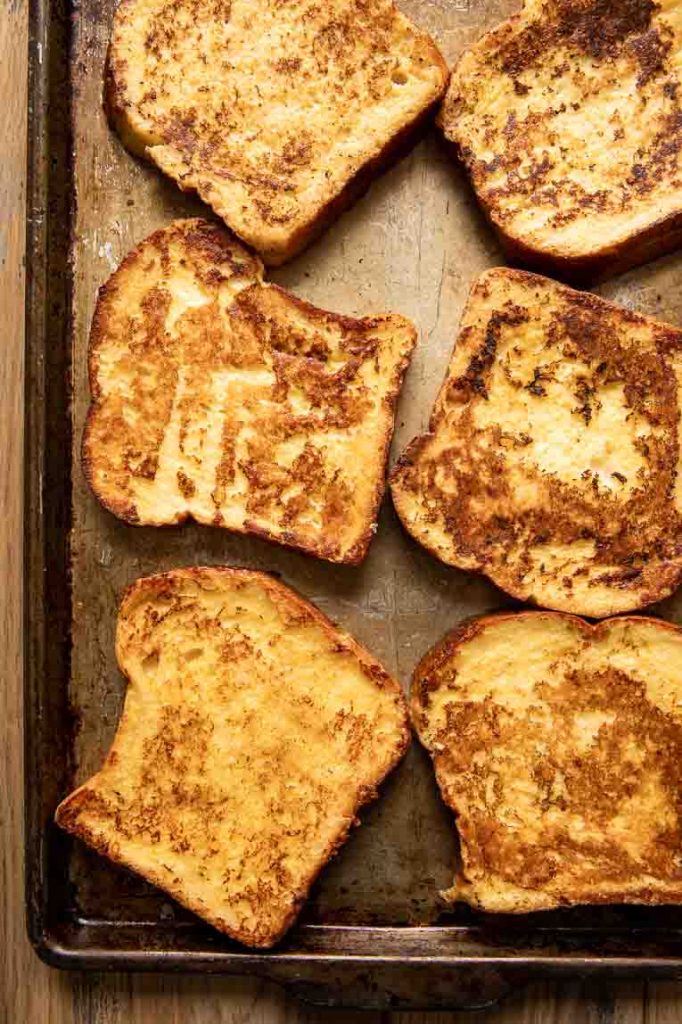 Buttermilk french toast being baked in the oven.