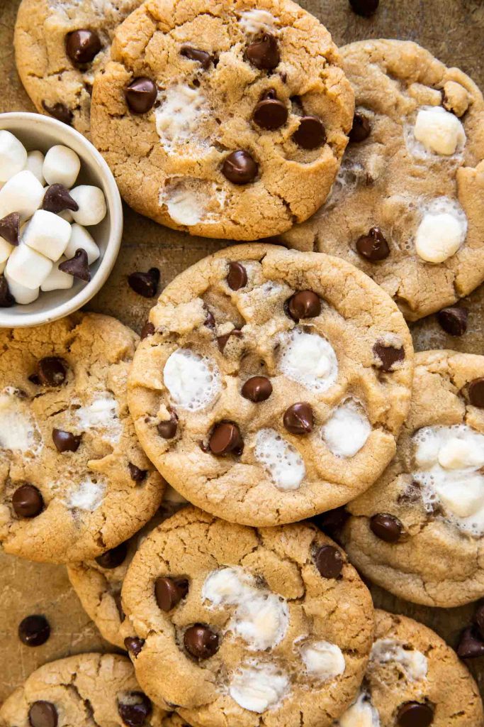The BEST Chocolate chip marshmallow cookies freshly baked.
