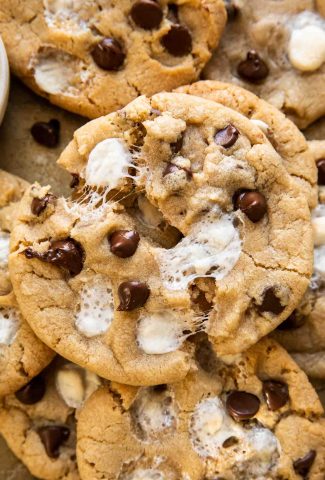 Close up of Chocolate Chip Marshmallow Cookie.