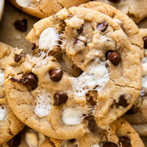 Close up of Chocolate Chip Marshmallow Cookie.