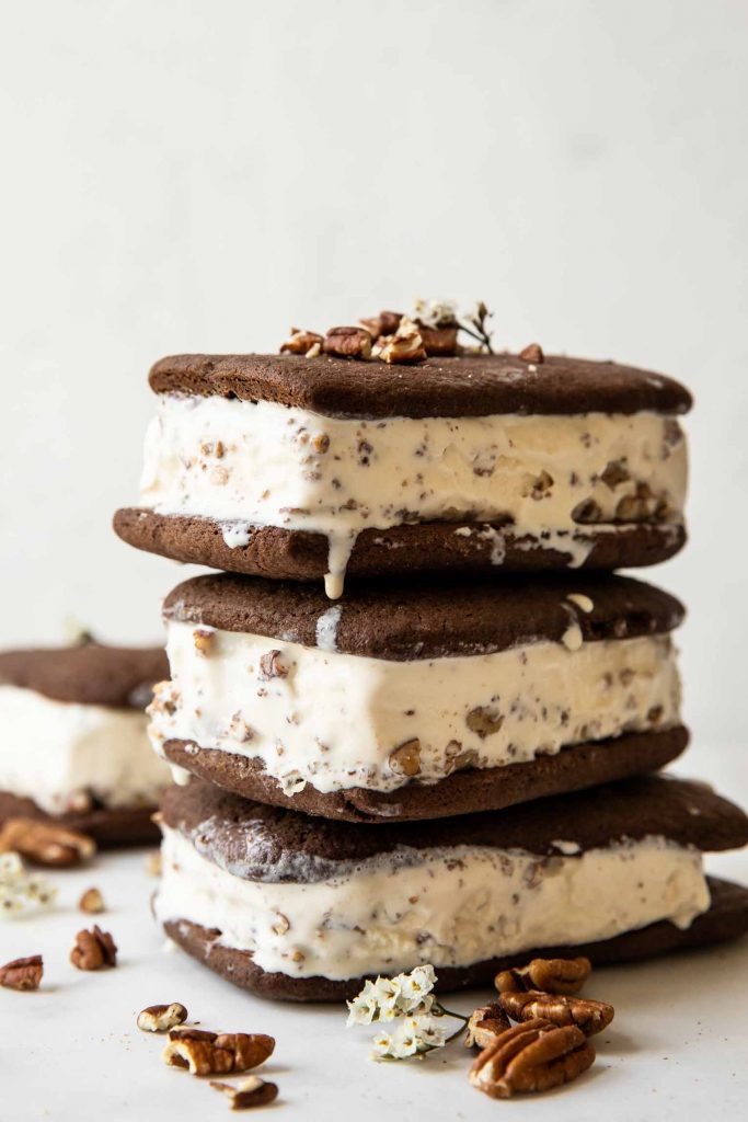 Stack of Butter Pecan Ice Cream Sandwiches.