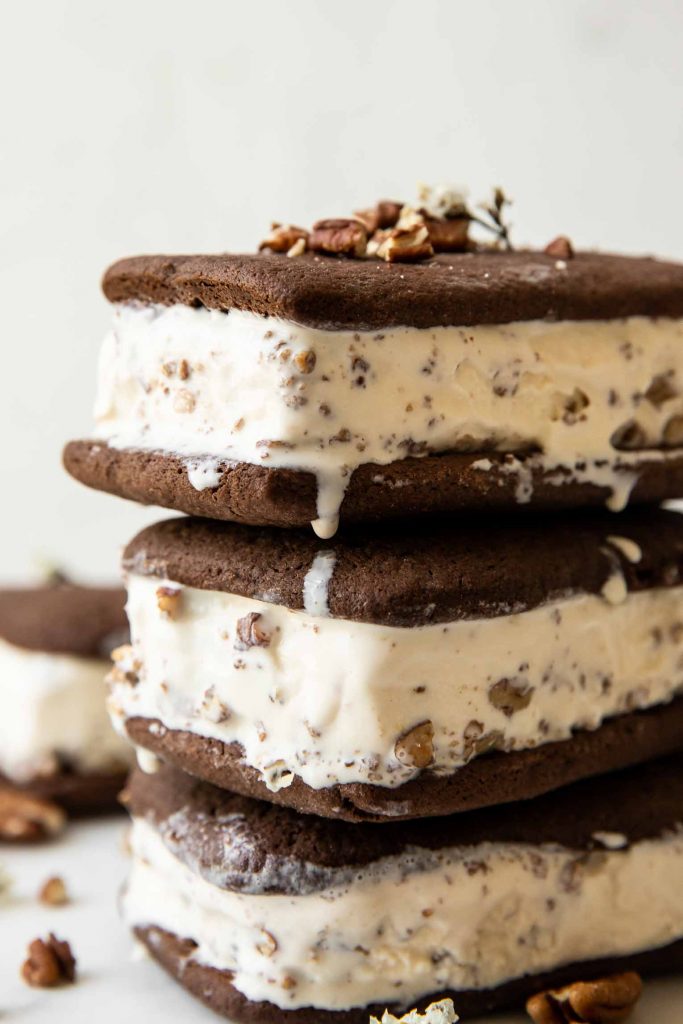 Close up of Butter Pecan Ice Cream Sandwiches.