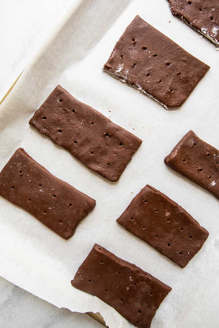 Chocolate cookies cut into rectangles.