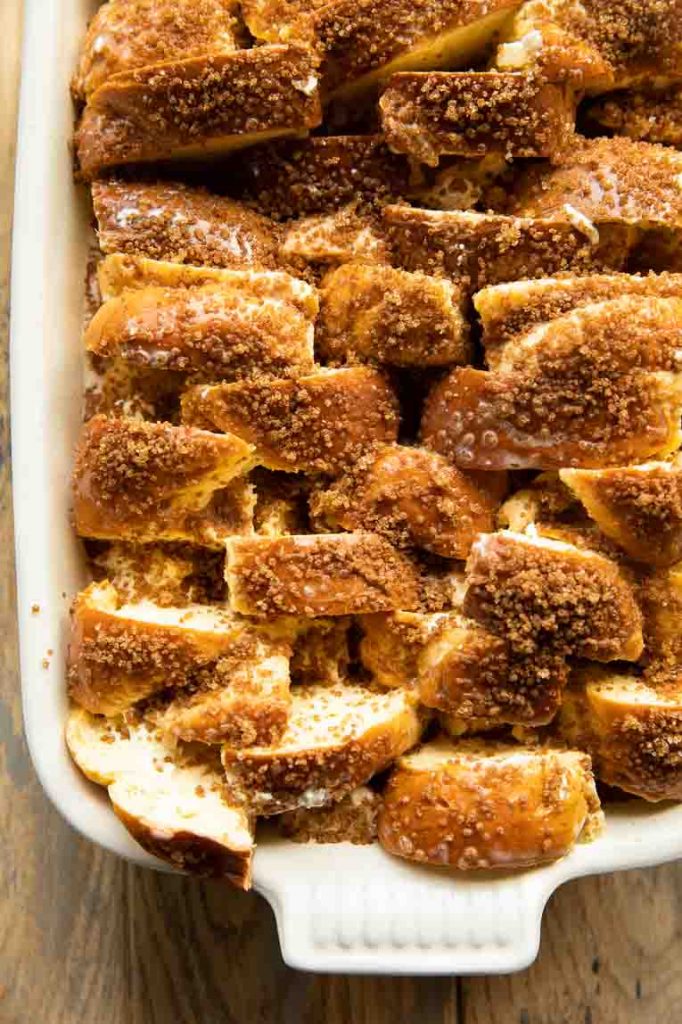 French toast casserole before baking.