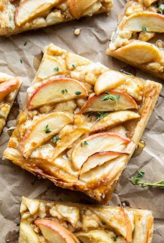 Close up of Apple Goat Cheese Puff Pastry.