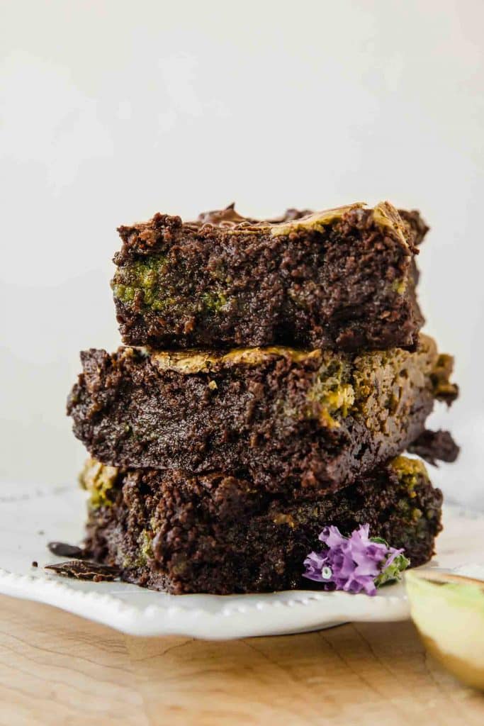 Close up of Matcha Brownies on a plate.