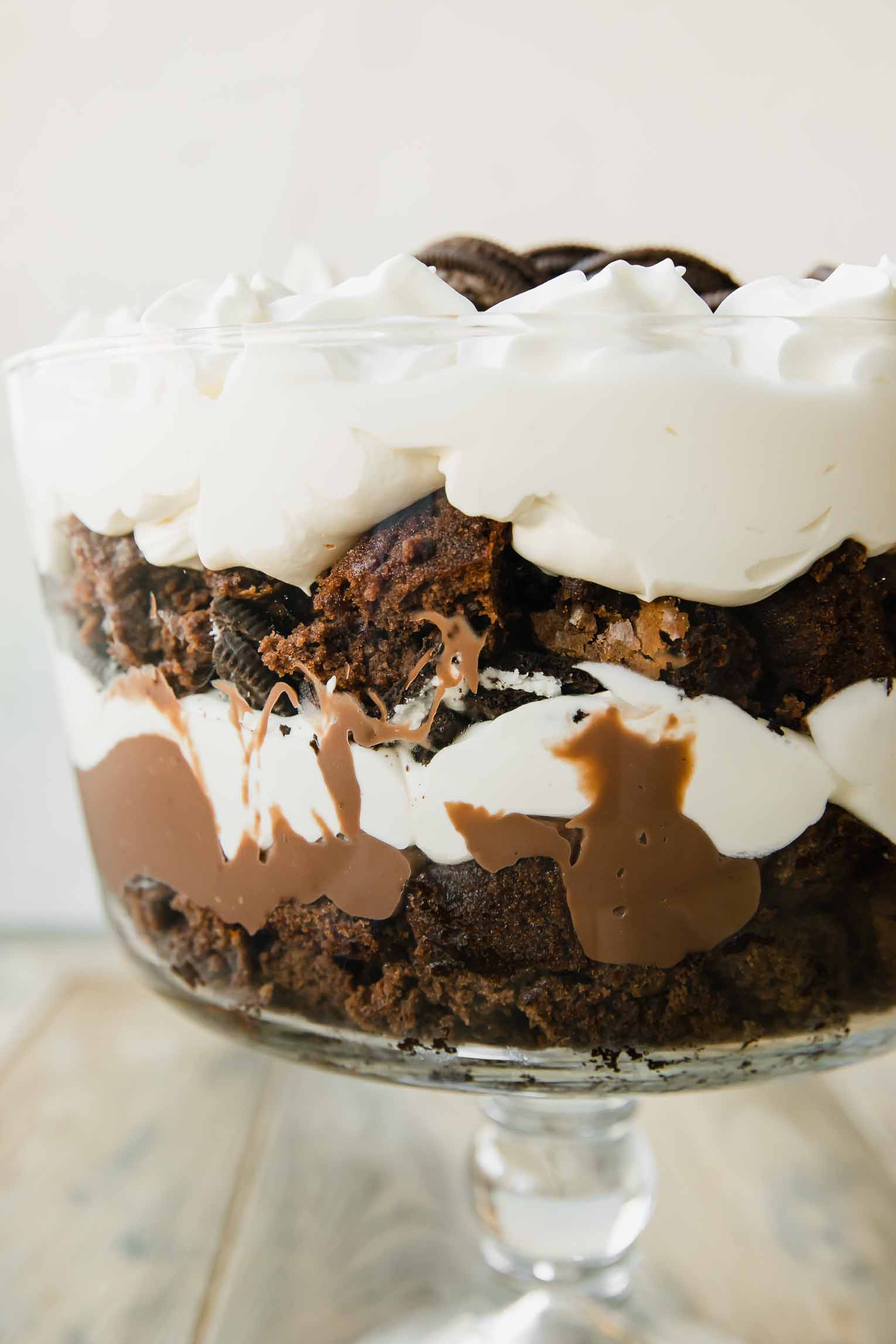Close up of Chocolate Oreo Trifle.