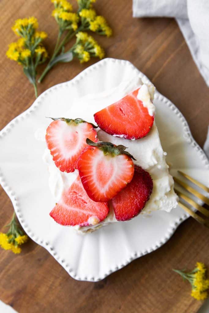 Top shot photo of Strawberry Tres Leches Cake.
