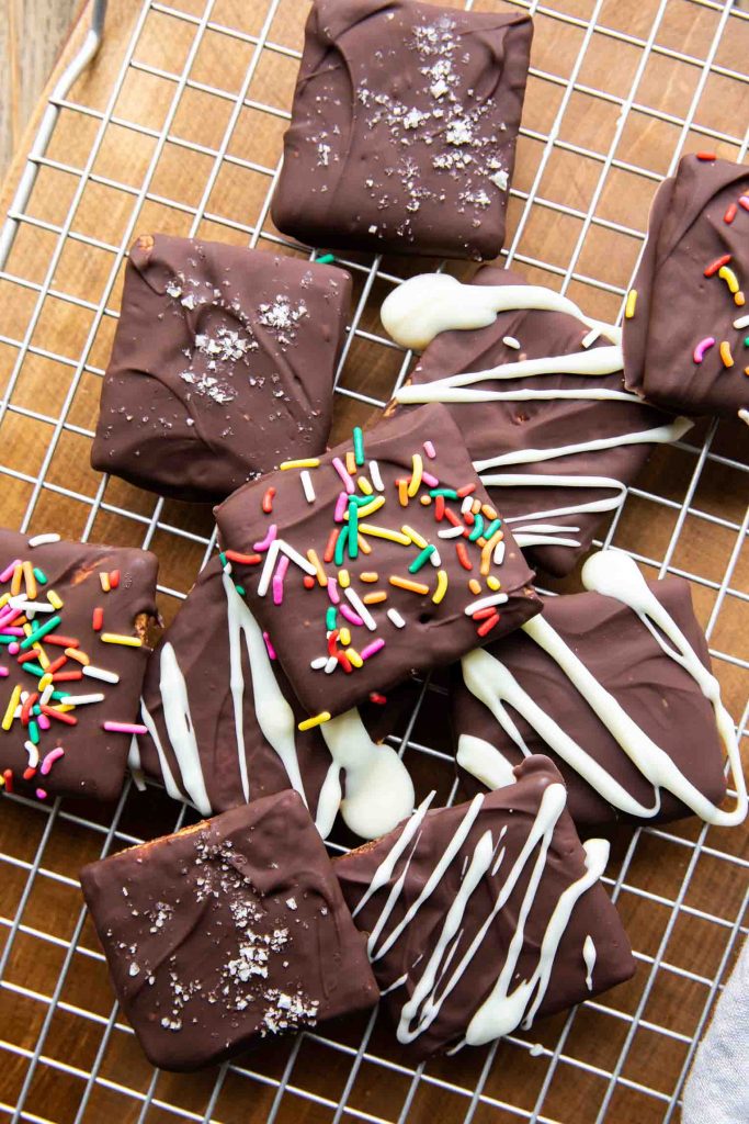 Chocolate-Covered Graham Crackers on a cooling rack.