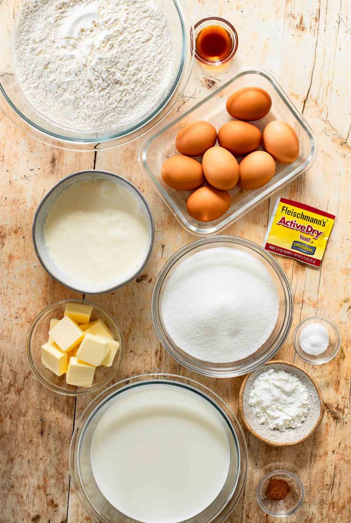 Ingredients for Bavarian Cream Donuts recipe.