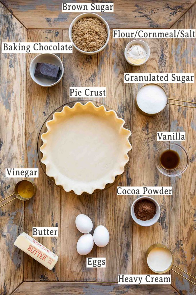 Ingredients list for chocolate chess pie recipe.