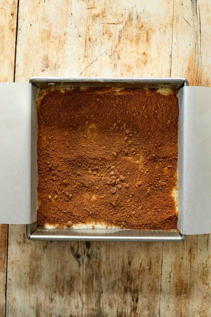Cinnamon sugar layer in cake pan.