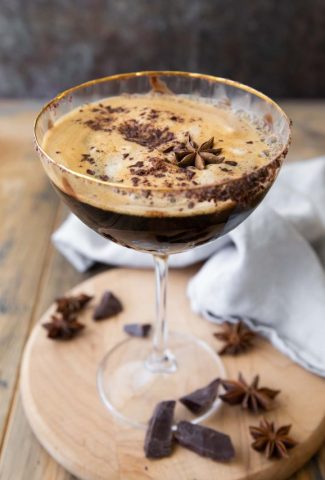 Angled photo of Chocolate Espresso Martini.