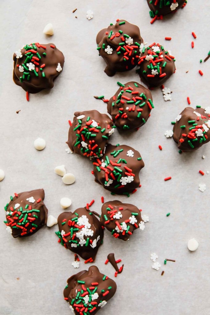 Christmas Chocolate Truffles on parchment paper.