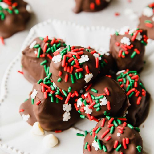 Angled photo of Christmas Chocolate Truffles recipe.