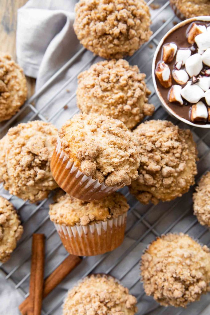 Cinnamon Streusel Muffins on a cooling rack.