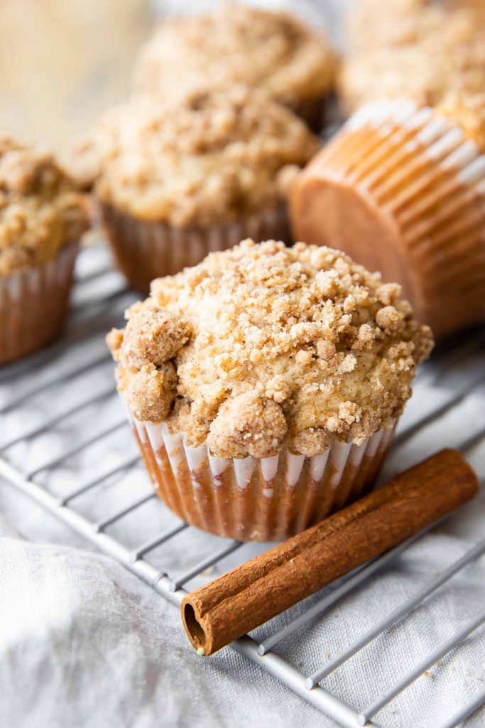 Close up of Cinnamon Streusel Muffin.