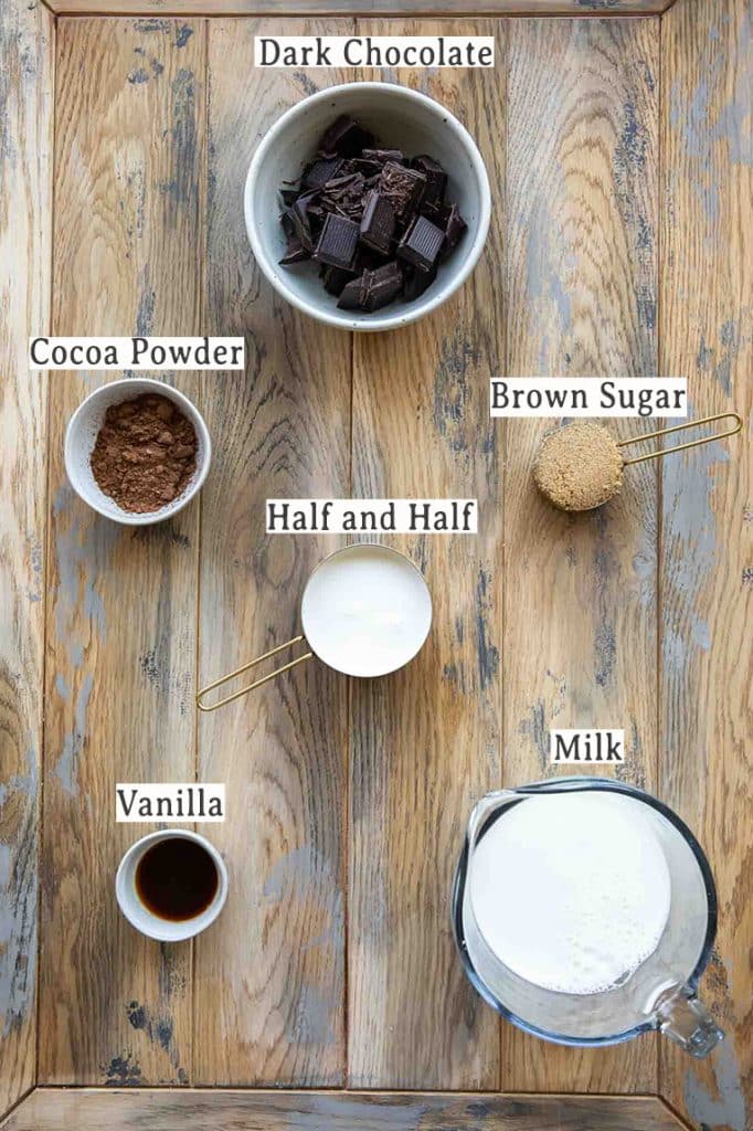 Ingredients for Crockpot Hot Chocolate recipe.