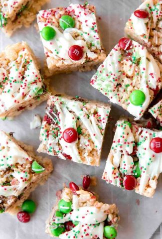 Rice Krispies with holiday candy on top.
