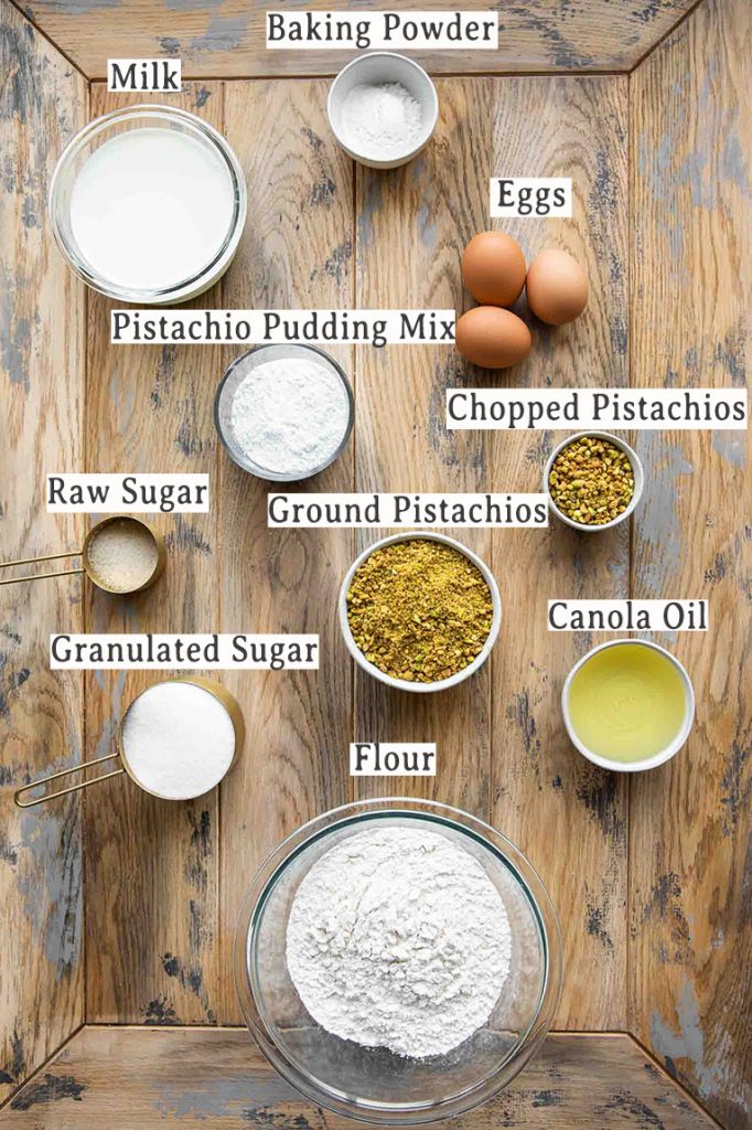 Ingredients for Pistachio Muffins recipe.