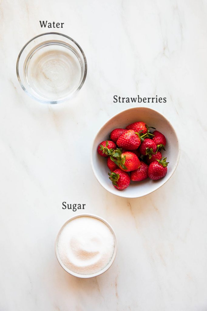 Ingredients for Strawberry Simple Syrup.