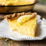 Close up across photo of lemon chess pie recipe.