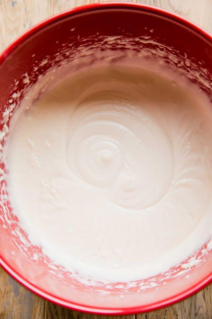 Coconut cake batter mixed together.