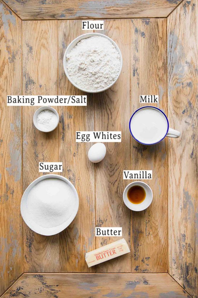 Ingredients for coconut cake recipe.