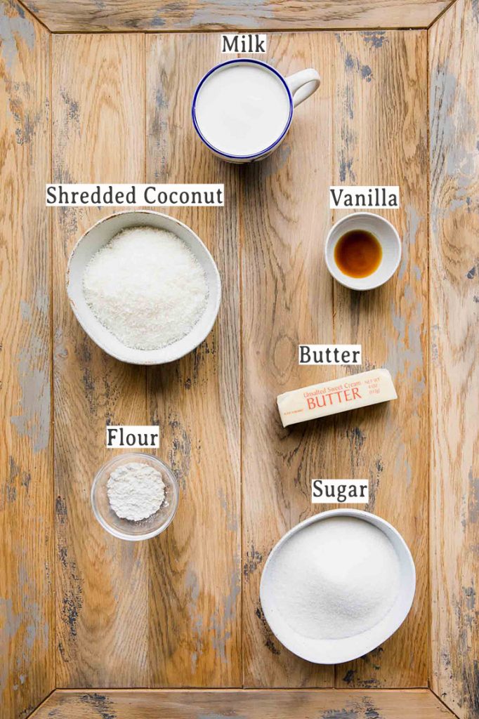Ingredients for buttercream icing for coconut cake.