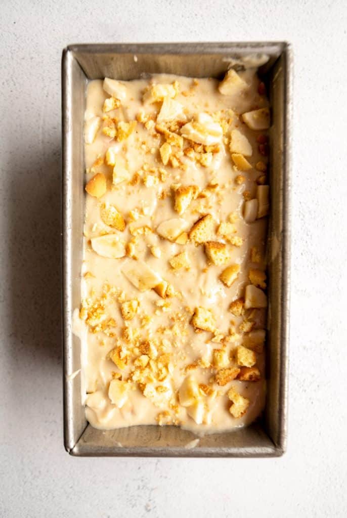 Banana Pudding Ice Cream in a loaf pan with toppings.