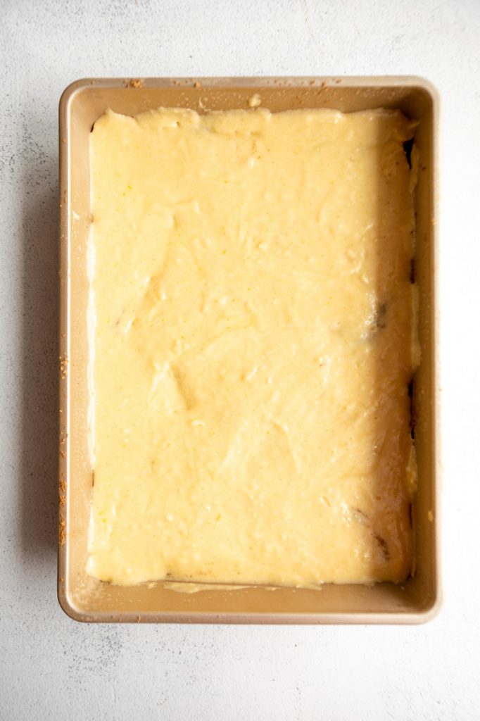 Honeybun Cake batter in a pan.