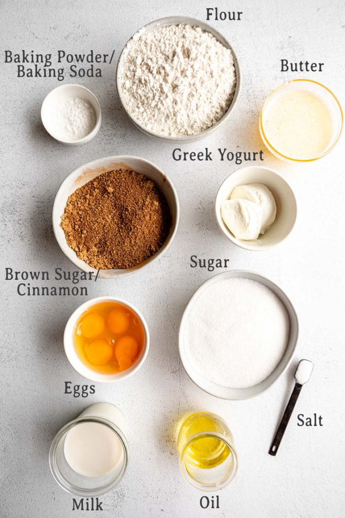 Ingredients for honey bun cake recipe.