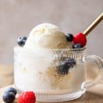 Ninja Creami Vanilla Ice Cream recipe in a glass cup.