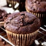 Across photo of Chocolate Courgette (Zucchini) Muffins recipe on a cooling rack.