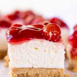 Across photo of slice of Cherry Delight dessert.