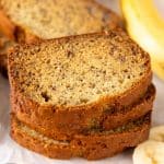 Angled photo of banana bread.