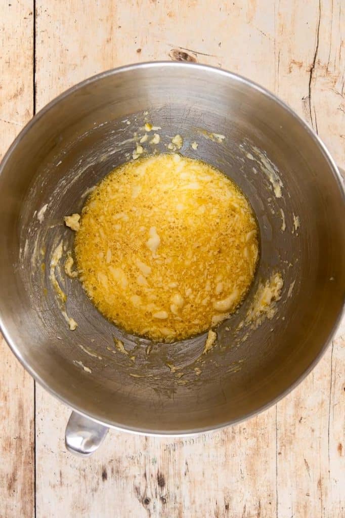 Liquid dough being mixed.