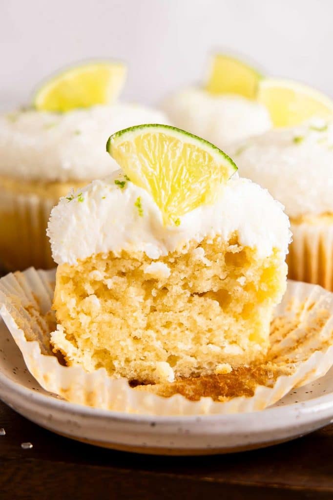 Margarita Cupcake cut in half for fluffy texture.