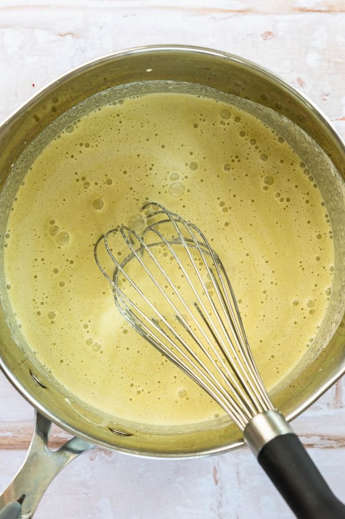 Pistachio pudding boiling.