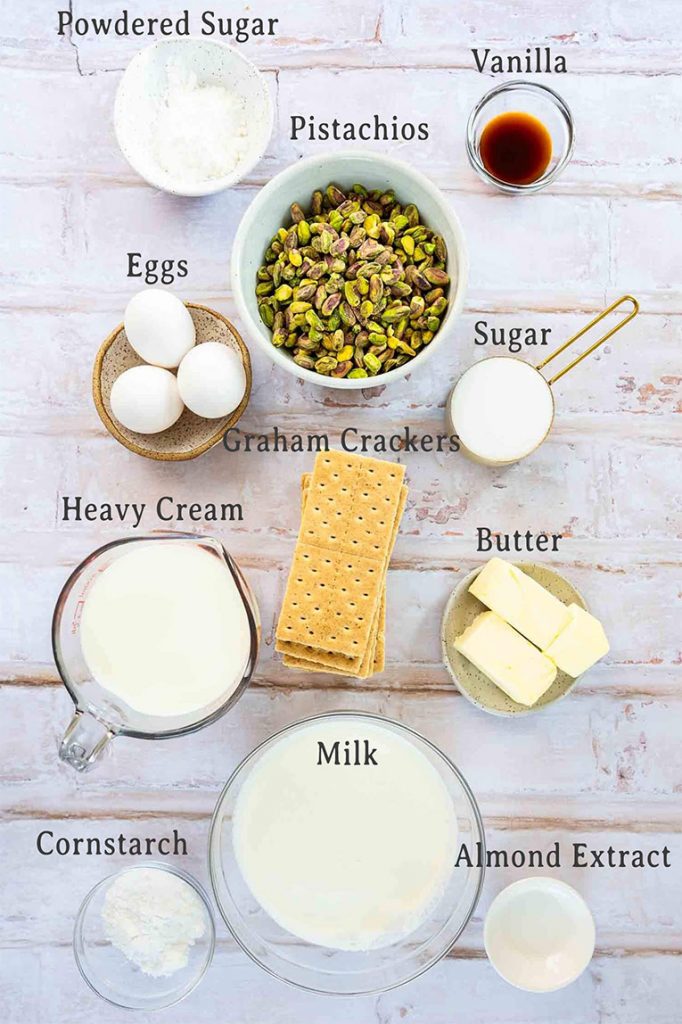 Ingredients in Pistachio Dessert recipe.
