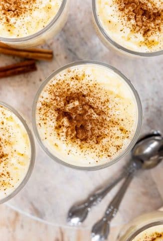 Top shot photo of Rice Pudding in cups.