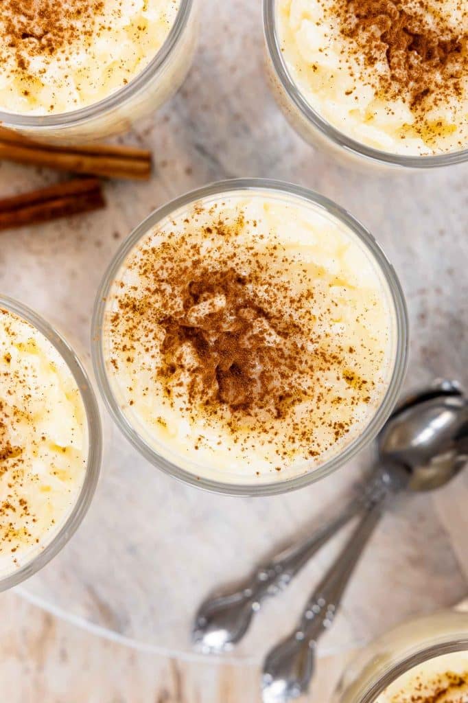 Top shot photo of Rice Pudding in cups.
