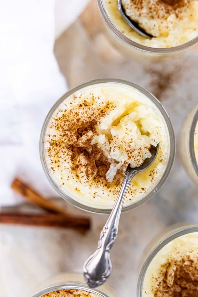Rice pudding with cinnamon.