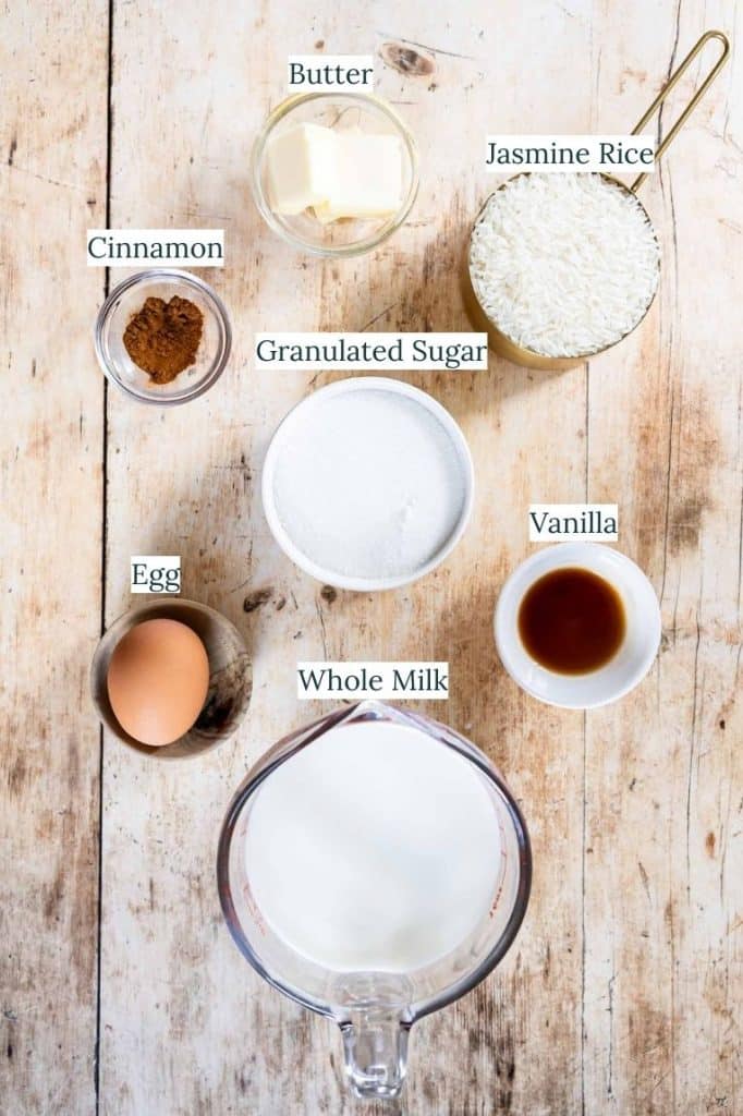 Ingredients for rice pudding.