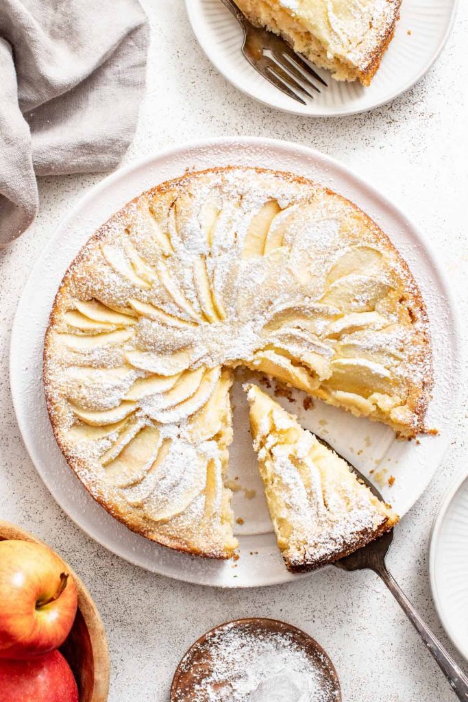 Top view of French apple cake.