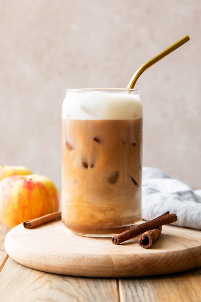 Iced Apple Crisp Chai in a glass.