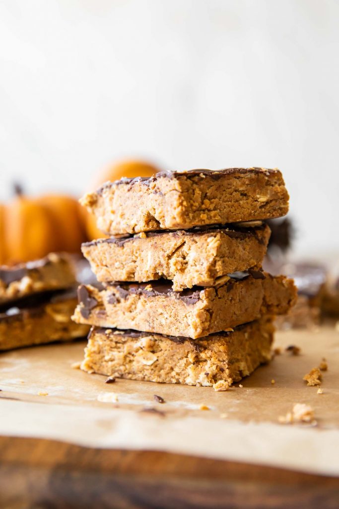 Pumpkin bars stacked on top of each other.